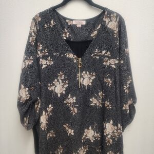 Tempted Black and Cream Floral Blouse